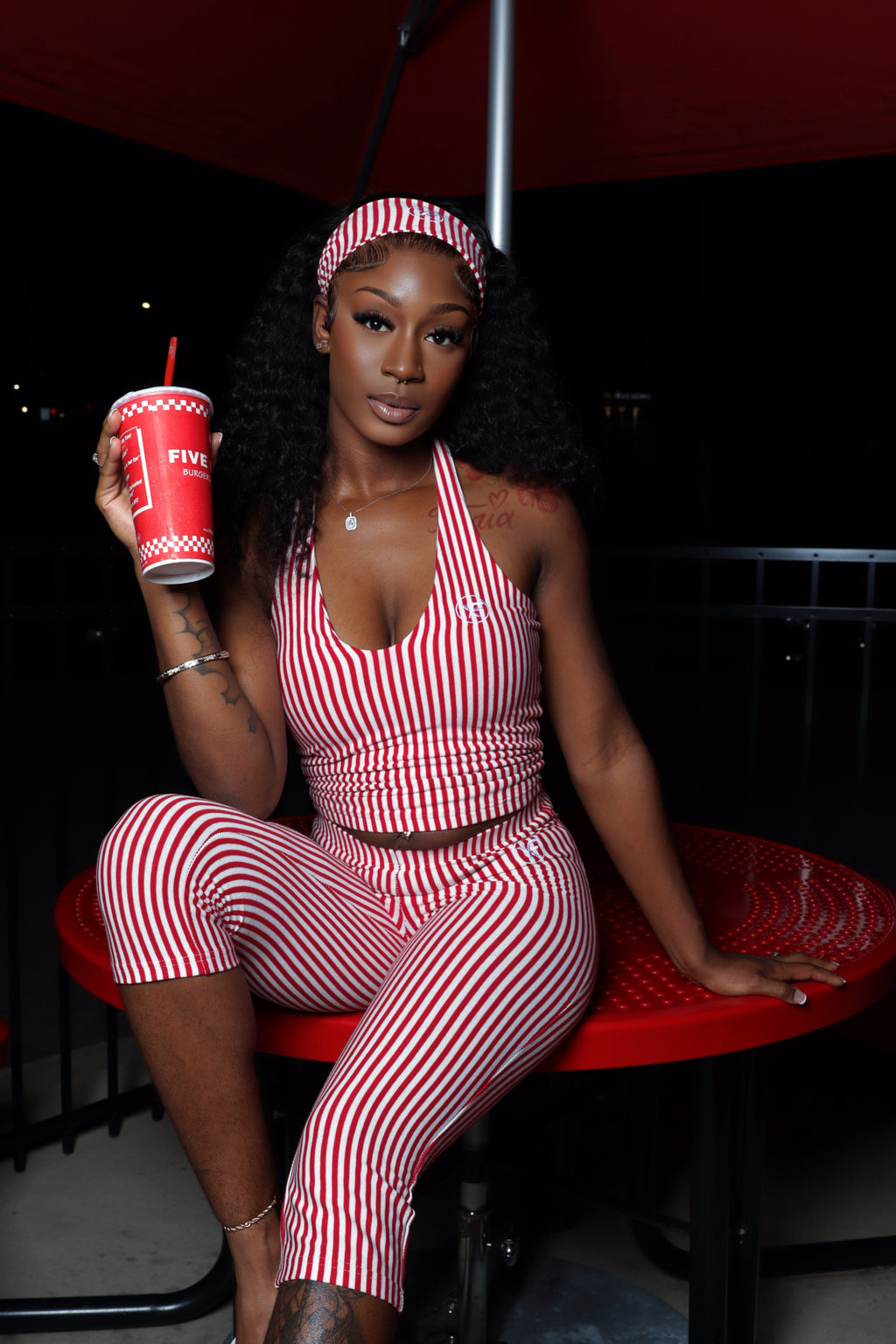 Striped 3pc halter top set